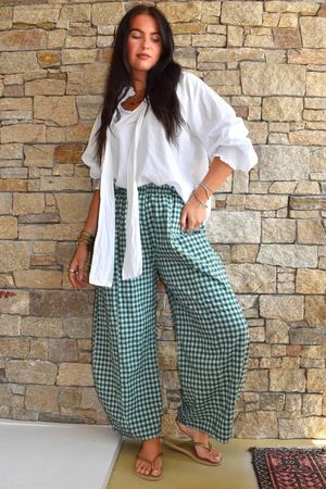Nonni Gingham Relaxed Barrel Pant Forest